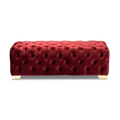 Avara Velvet Button Tufted Bench Ottoman - Baxton Studio 4 Avara Velvet Button Tufted Bench Ottoman - Baxton Studio - Image 4