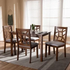 5pc Abilene Walnut Finished Dining Set Gray/Brown - Baxton Studio -Urban Dwell Gear Outlet Store GUEST 3f8c46a0 b7f2 4c0d b5c2 4887ff12f06b