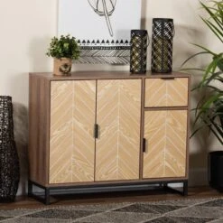 Josephine Two-Tone Wood And Metal 3 Door Sideboard Walnut Brown/White/Black - Baxton Studio -Urban Dwell Gear Outlet Store GUEST 4034792b a585 45b8 8eff 69ce93b33fb4