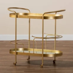 Kamal Glam Brushed Metal And Mirrored Glass 2 Tier Mobile Wine Bar Cart Gold - Baxton Studio -Urban Dwell Gear Outlet Store GUEST 40b5e7e2 276a 488e b7c0 49b925689803