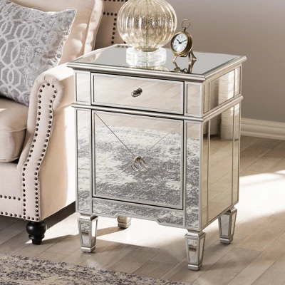 Claudia Hollywood Regency Glamour Style Mirrored Nightstand - Baxton Studio 7 Claudia Hollywood Regency Glamour Style Mirrored Nightstand - Baxton Studio - Image 7