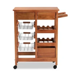 Crayton Wood And Metal Mobile Kitchen Storage Cart Oak Brown/Silver - Baxton Studio -Urban Dwell Gear Outlet Store GUEST 414a15ca b165 4103 b78d 90bc46383974