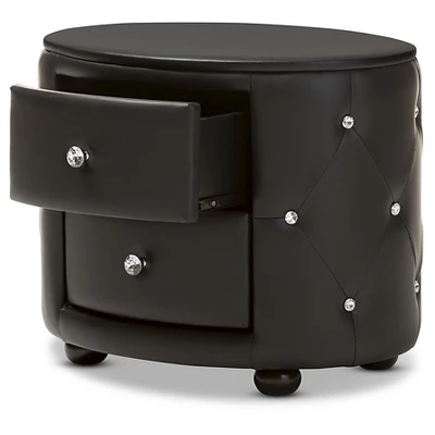 Davina Hollywood Glamour Style Oval 2 - Drawer Faux Leather Upholstered Nightstand - Baxton Studio 2 Davina Hollywood Glamour Style Oval 2 - Drawer Faux Leather Upholstered Nightstand - Baxton Studio - Image 2