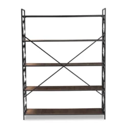 65" 5 Shelf Mirna Iron & Natural Oak Wood Quatrefoil Accent Bookshelf Brown/Black - Baxton Studio -Urban Dwell Gear Outlet Store GUEST 4185e587 b4fc 41df 81b4 2e7618e8f74a