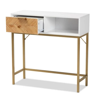 Giona Two-Tone Wood And Metal 1 Drawer Console Table White/Gold - Baxton Studio 2 Giona Two-Tone Wood And Metal 1 Drawer Console Table White/Gold - Baxton Studio - Image 2