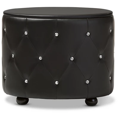 Davina Hollywood Glamour Style Oval 2 - Drawer Faux Leather Upholstered Nightstand - Baxton Studio 4 Davina Hollywood Glamour Style Oval 2 - Drawer Faux Leather Upholstered Nightstand - Baxton Studio - Image 4