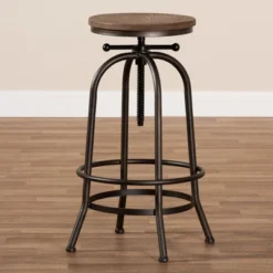 Baxton Studio Aline Wood And Rust Finished Steel Adjustable Swivel Barstool Brown - BaxtonStudio -Urban Dwell Gear Outlet Store GUEST 423647fd f7d6 4bdd a7bd f81136413c0d