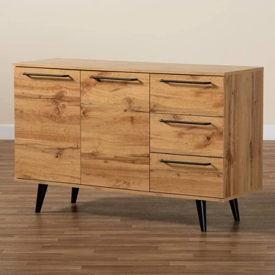 Radley Wood 3 Drawer Sideboard Buffet Oak Brown/Black - Baxton Studio 5 Radley Wood 3 Drawer Sideboard Buffet Oak Brown/Black - Baxton Studio - Image 5