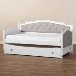 Twin Marlie Upholstered Daybed With Trundle Gray/White - Baxton Studio -Urban Dwell Gear Outlet Store GUEST 433d32bf e0f5 40d8 a277 3ed9e98bcbee