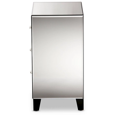 Chevron Modern And Contemporary Hollywood Regency Glamour Style Mirrored 3 - Drawers Nightstand Bedside Table - Baxton Studio 2 Chevron Modern And Contemporary Hollywood Regency Glamour Style Mirrored 3 - Drawers Nightstand Bedside Table - Baxton Studio - Image 2