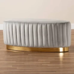 Kirana Velvet Fabric Upholstered And PU Leather Ottoman Gold - Baxton Studio -Urban Dwell Gear Outlet Store GUEST 43dd3d27 d829 4664 a813 c9d5a7f599c1