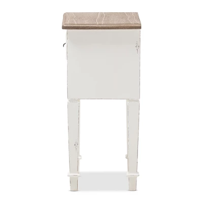 Dauphine 1 Drawer Provincial Style Oak And Distressed Finish Wood Nightstand White - Baxton Studio 3 Dauphine 1 Drawer Provincial Style Oak And Distressed Finish Wood Nightstand White - Baxton Studio - Image 3