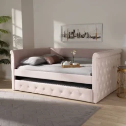Full Amaya Velvet Daybed With Trundle Pink - Baxton Studio -Urban Dwell Gear Outlet Store GUEST 45f2b072 7398 49b5 af4b 85a6b00c13fd