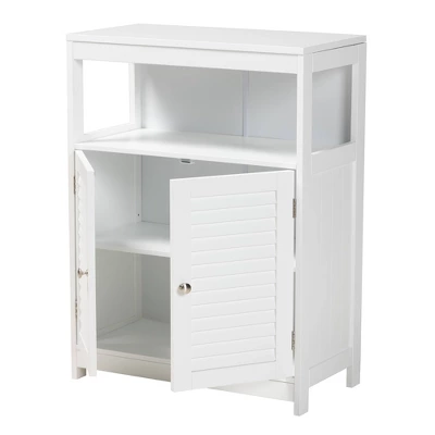 Rivera Wood And Metal 2 Door Bathroom Storage Cabinet White/Silver - Baxton Studio 2 Rivera Wood And Metal 2 Door Bathroom Storage Cabinet White/Silver - Baxton Studio - Image 2