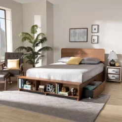 4 Drawer Vita Modern Transitional Wood Platform Storage Bed Walnut/Brown - Baxton Studio -Urban Dwell Gear Outlet Store GUEST 473820d3 2b6f 4cdf 8401 9615bd47fdbe