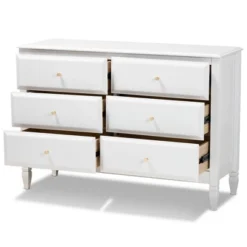 6 Drawer Naomi Wood Bedroom Dresser White/Gold - Baxton Studio