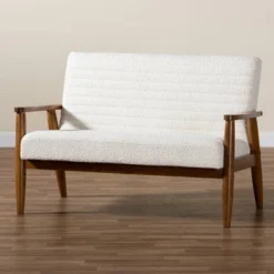 Stratton Boucle Fabric And Wood Loveseat White/Walnut Brown - Baxton Studio -Urban Dwell Gear Outlet Store GUEST 47499fc0 ee25 42fb a516 645437dc2fb5