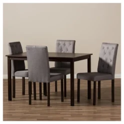 5pc Gardner Modern And Contemporary Finished And Fabric Upholstered Dining Set Gray/Dark Brown - Baxton Studio
