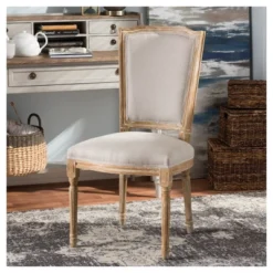 Cadencia French Vintage Cottage Weathered Oak Wood Finish And Fabric Upholstered Dining Side Chair - Beige - Baxton Studio -Urban Dwell Gear Outlet Store GUEST 492c24d6 3c54 46cf 9e99 b5dba70858fe