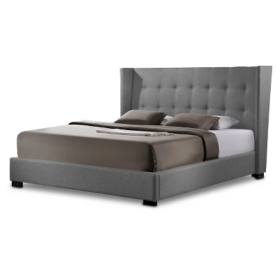 King Favela Linen Modern Bed With Upholstered Headboard Gray - Baxton Studio 2 King Favela Linen Modern Bed With Upholstered Headboard Gray - Baxton Studio - Image 2