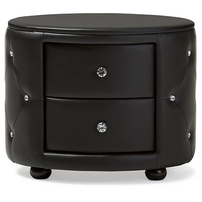 Davina Hollywood Glamour Style Oval 2 - Drawer Faux Leather Upholstered Nightstand - Baxton Studio 1 Davina Hollywood Glamour Style Oval 2 - Drawer Faux Leather Upholstered Nightstand - Baxton Studio