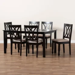 7pc Reneau Upholstered Wood Dining Set Sand Brown/Espresso - Baxton Studio -Urban Dwell Gear Outlet Store GUEST 4b63f785 7947 4a86 819e 5e6ab7994017