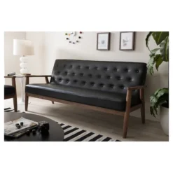Sorrento Mid-Century Retro Modern Faux Leather Upholstered Wooden 3 Seater Sofa - Baxton Studio -Urban Dwell Gear Outlet Store GUEST 4bf4f387 2a0a 4594 8352 3044b1e5bbc1