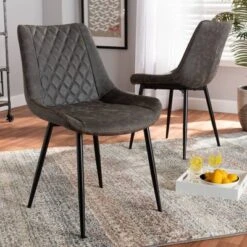 Set Of 2 Loire Faux Leather Upholstered Dining Chair Gray/Black - Baxton Studio -Urban Dwell Gear Outlet Store GUEST 4d270570 c201 41e6 8e11 8f6d2b2a2d13