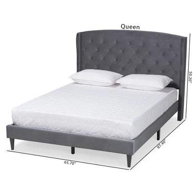 Joanna Velvet Fabric Upholstered And Wood Platform Bed - Baxton Studio 7 Joanna Velvet Fabric Upholstered And Wood Platform Bed - Baxton Studio - Image 7