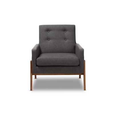 Perris Fabric Upholstered Walnut Wood Lounge Chair - Baxton Studio 1 Perris Fabric Upholstered Walnut Wood Lounge Chair - Baxton Studio