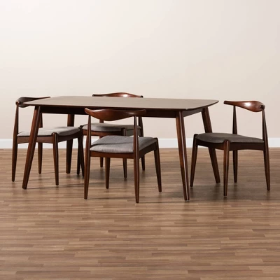 5pc Aeron Wood Dining Set Light Gray/Walnut - Baxton Studio 5 5pc Aeron Wood Dining Set Light Gray/Walnut - Baxton Studio - Image 5