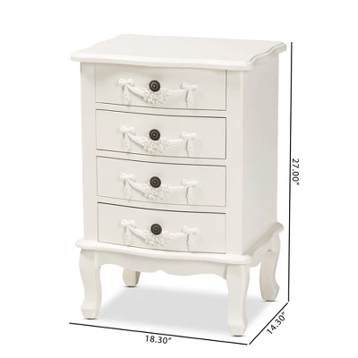 Callen Wood 4 Drawer Nightstand White - Baxton Studio 9 Callen Wood 4 Drawer Nightstand White - Baxton Studio - Image 9