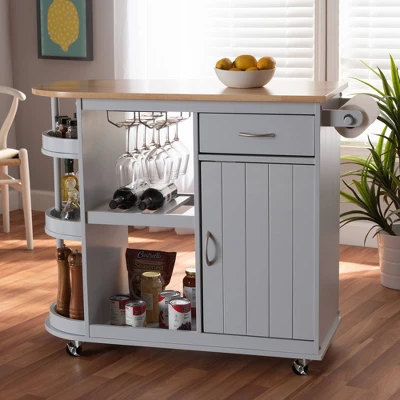 Donnie Wood Kitchen Storage Cart Light Gray/Natural - Baxton Studio 10 Donnie Wood Kitchen Storage Cart Light Gray/Natural - Baxton Studio - Image 10