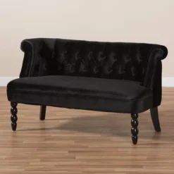 Flax Victorian Style Contemporary Velvet Fabric Upholstered 2 Seater Loveseat Black - Baxton Studio -Urban Dwell Gear Outlet Store GUEST 51969234 31ac 4e87 9fe2 fc2d1adae067