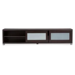 Gerhardine Wood Cabinet With 2 Sliding Doors And Drawer TV Stand For TVs Up To 85" Dark Brown - Baxton Studio