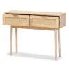 Baird Wood And Rattan 2 Drawer Console Table Brown - Baxton Studio