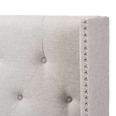 Ally Modern And Contemporary Fabric Button Tufted Nail Head Winged Headboard King Light Beige Gray - Baxton Studio 2 Ally Modern And Contemporary Fabric Button Tufted Nail Head Winged Headboard King Light Beige Gray - Baxton Studio - Image 2