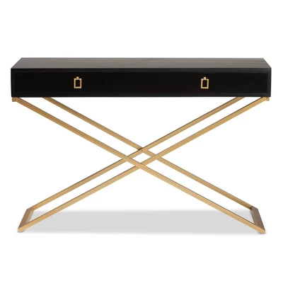 Madan Wood And Metal 2 Drawer Console Table Black/Gold - Baxton Studio 3 Madan Wood And Metal 2 Drawer Console Table Black/Gold - Baxton Studio - Image 3
