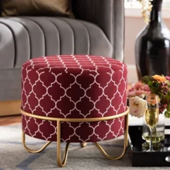 Candice Quatrefoil Velvet Upholstered Metal Ottoman Red - Baxton Studio -Urban Dwell Gear Outlet Store GUEST 53c8eafa 14a3 4d95 97c6 4dbd8c68ffc2