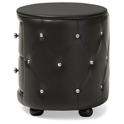 Davina Hollywood Glamour Style Oval 2 - Drawer Faux Leather Upholstered Nightstand - Baxton Studio 3 Davina Hollywood Glamour Style Oval 2 - Drawer Faux Leather Upholstered Nightstand - Baxton Studio - Image 3