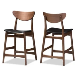 24" Latina Mid - Century Modern Faux Leather Upholstered Wood Finishing Counter Height Barstool Black - Baxton Studio