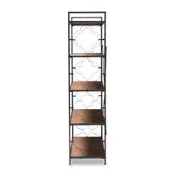 65" 5 Shelf Mirna Iron & Natural Oak Wood Quatrefoil Accent Bookshelf Brown/Black - Baxton Studio -Urban Dwell Gear Outlet Store GUEST 5635b932 47ee 4917 8fd8 8e78ef6d452c