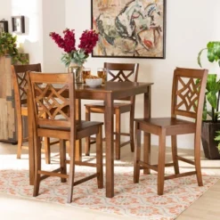 5pc Nicolette Wood Pub Dining Set Walnut/Brown - Baxton Studio -Urban Dwell Gear Outlet Store GUEST 56adee41 f3dd 4874 a13f 5b16f7a497d4