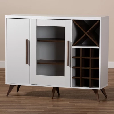 Baxton Studio Pietro Finished Wine Cabinet White/Brown - BaxtonStudio 2 Baxton Studio Pietro Finished Wine Cabinet White/Brown - BaxtonStudio - Image 2