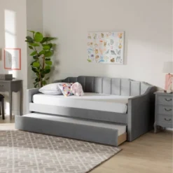 Lennon Velvet Fabric Upholstered Daybed With Trundle - Baxton Studio -Urban Dwell Gear Outlet Store GUEST 5aa49600 af88 4a91 a2f0 576abfb6495e
