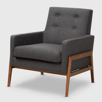 Perris Fabric Upholstered Walnut Wood Lounge Chair - Baxton Studio 9 Perris Fabric Upholstered Walnut Wood Lounge Chair - Baxton Studio - Image 9