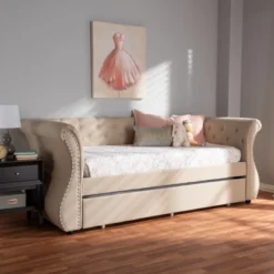 Twin Cherine Classic And Contemporary Fabric Upholstered Daybed With Trundle Beige - Baxton Studio -Urban Dwell Gear Outlet Store GUEST 5b781c4d 48da 4c2b 8439 b6c3e851645f