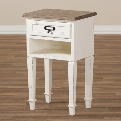 Dauphine 1 Drawer Provincial Style Oak And Distressed Finish Wood Nightstand White - Baxton Studio 6 Dauphine 1 Drawer Provincial Style Oak And Distressed Finish Wood Nightstand White - Baxton Studio - Image 6