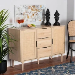 Harrison Wood And Rattan 3 Drawer Sideboard Dining Cabinet Natural Brown/Black - Baxton Studio -Urban Dwell Gear Outlet Store GUEST 5c409941 d1c4 4141 93b6 c1d21e550808