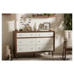 Harlow Mid-Century Modern Scandinavian Style Wood 6 Drawer Storage Dresser White/Walnut - Baxton Studio -Urban Dwell Gear Outlet Store GUEST 5c6dfca4 a4de 4873 8649 5eccd58e8e5c